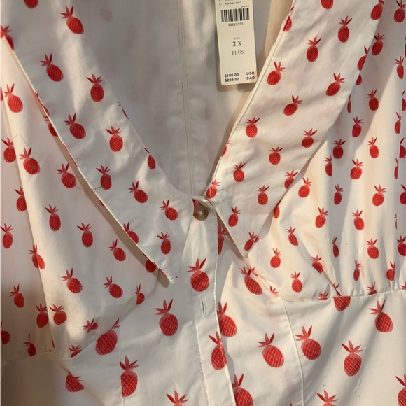 NWT Anthropologie Short Sleeve Pleated Midi Dress Red Pineapple Print size 2X - Picture 7 of 7